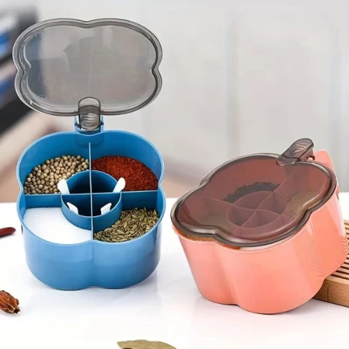 4 Grids Kitchen Spices Storage Box With Spoons Air Tight Cooking Seasoning Box S