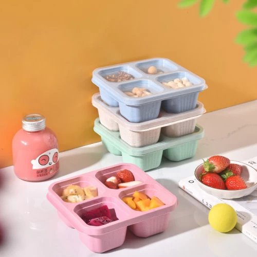 Multifunctional 4 Compartment Food Snack Box With Lid, Household Lunch Box Perfe
