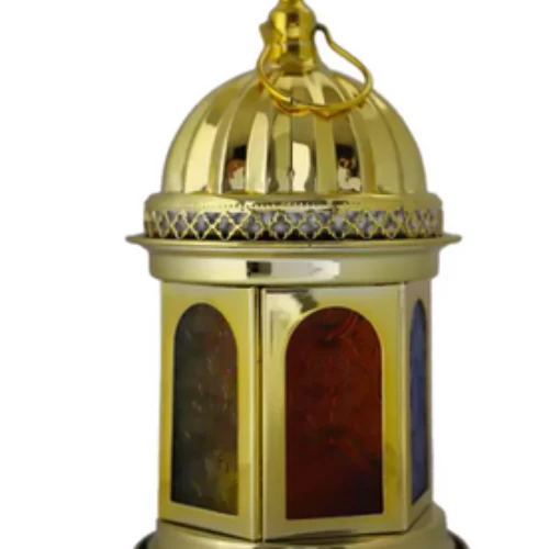 Decorative Hanging Eid And Ramadan Battery Operated Lantern With LED Light- Gold