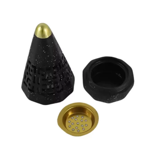 Arabic Cone Shape Ceramic Incense Bakhroor Burner With Steel Plate- Black