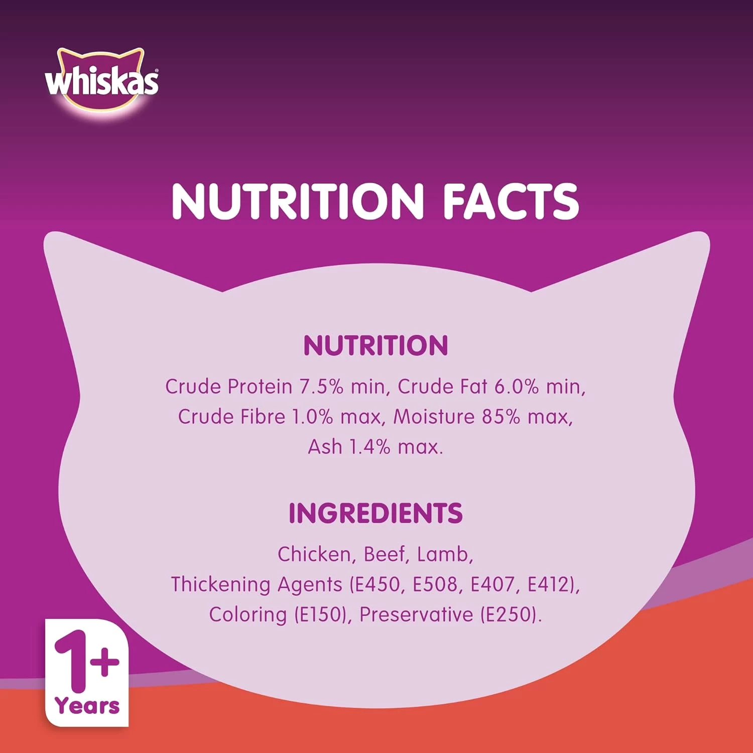 Whiskas Beef in Gravy Can, Wet Cat Food, for 1+ Years Adult Cats, Ingredients En