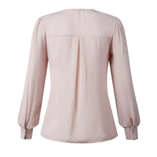Solid Button Front V Neck Blouse, Elegant Lantern Sleeve Blouse, Women's Clothin