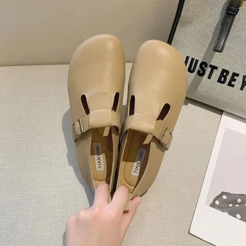 New Women Flats T-Strap Leather Shoes for Women Oxford Shoes Comfortable Buckle