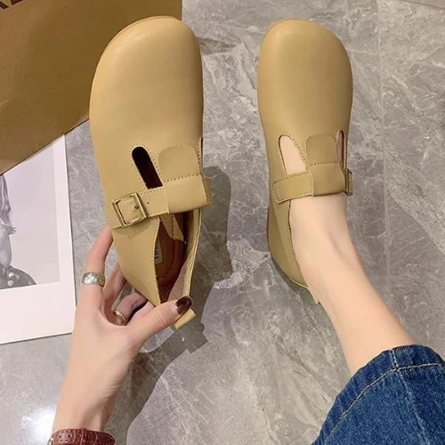 New Women Flats T-Strap Leather Shoes for Women Oxford Shoes Comfortable Buckle