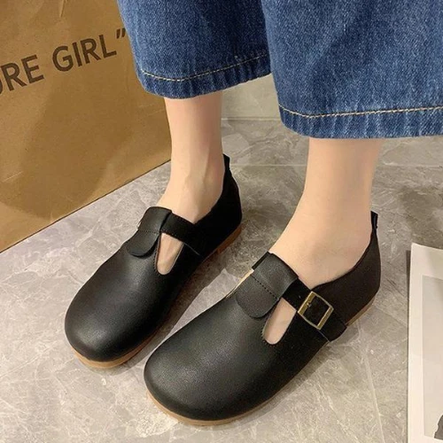 New Women Flats T-Strap Leather Shoes for Women Oxford Shoes Comfortable Buckle
