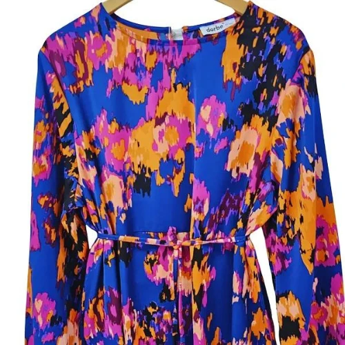 DORBE Brand Graphic Design Round Neck Long Sleeves Casual Wear Belted Plus Size