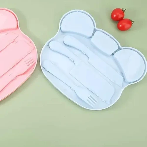 Cartoon Design Food Grade Children Feeding Plate Knife Fork Kindergarten Learnin