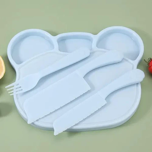 Cartoon Design Food Grade Children Feeding Plate Knife Fork Kindergarten Learnin