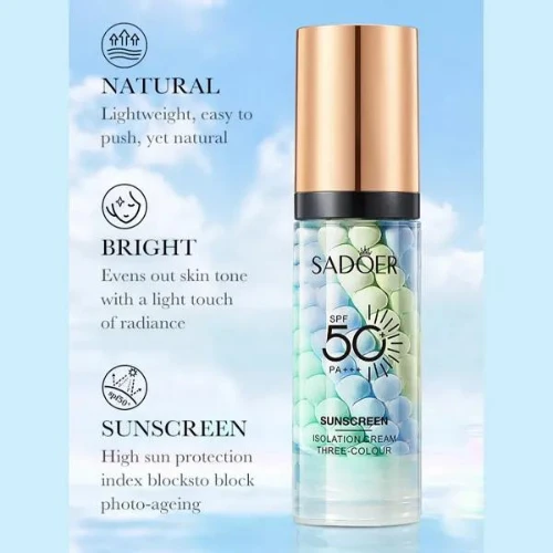 3 Rainbow Colour Blush Primer Foundation Skin Tone Brightening Oil Control Mois