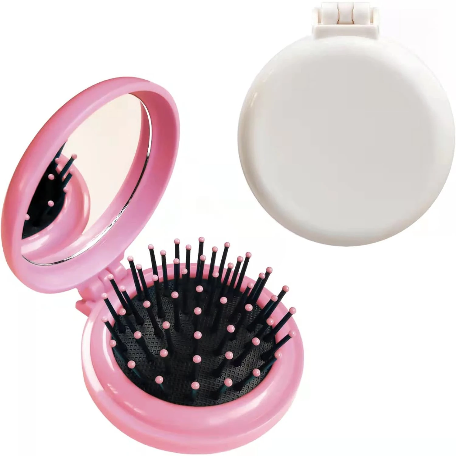 Foldable Mini Hair Brush With Mirror Portable Makeup Mirror Comb Pocket Hair Com