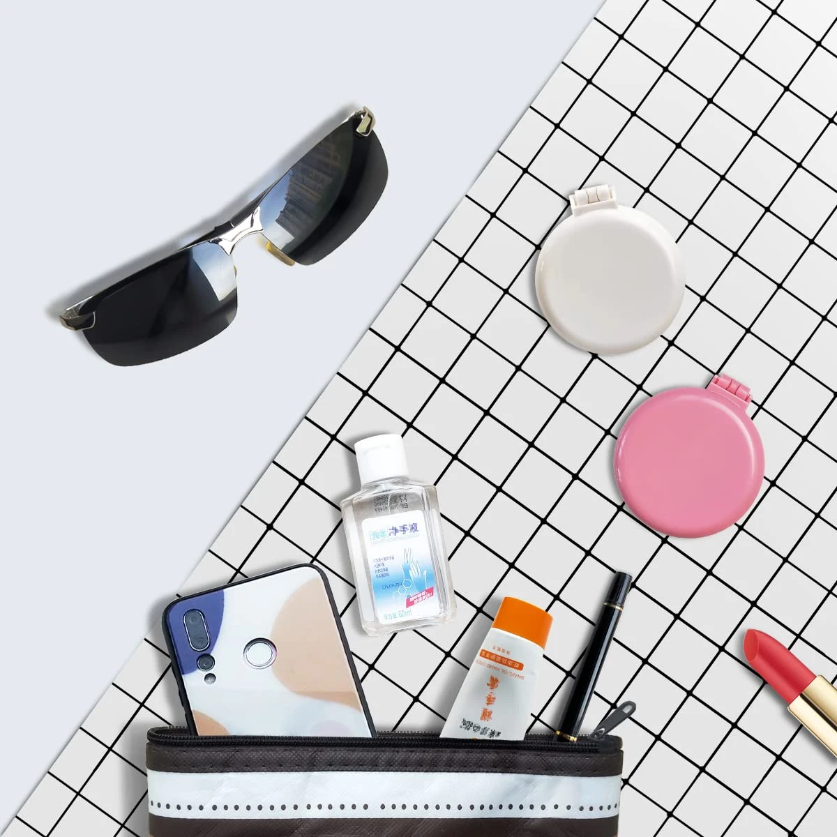 Foldable Mini Hair Brush With Mirror Portable Makeup Mirror Comb Pocket Hair Com