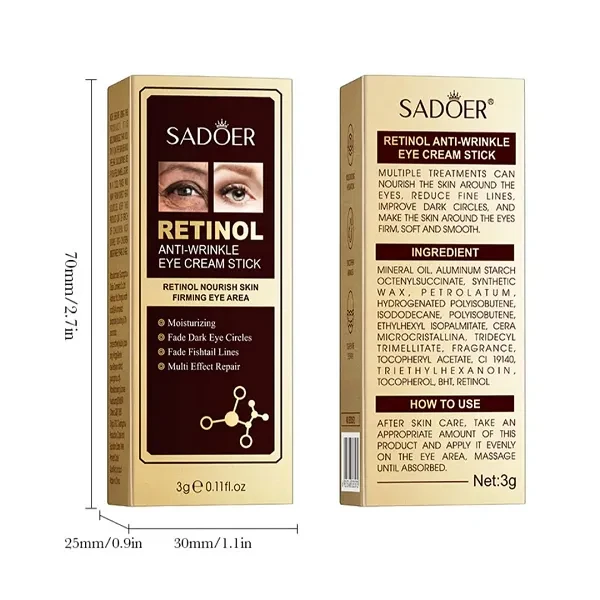 Sadoer Skin Firming Dark Circle Fading Anti-wrinkle Retinol Eye Cream Stick 3g