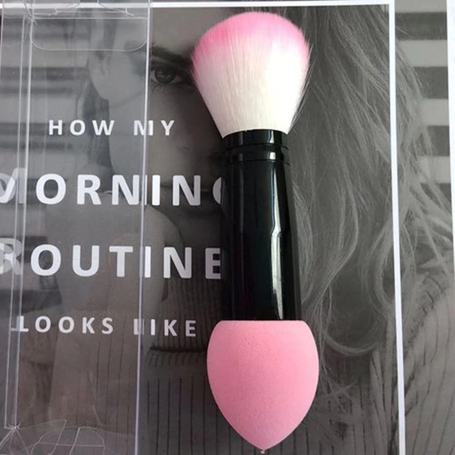Professional Pink Makeup Brush with Dual Heads and Sponge for Women
