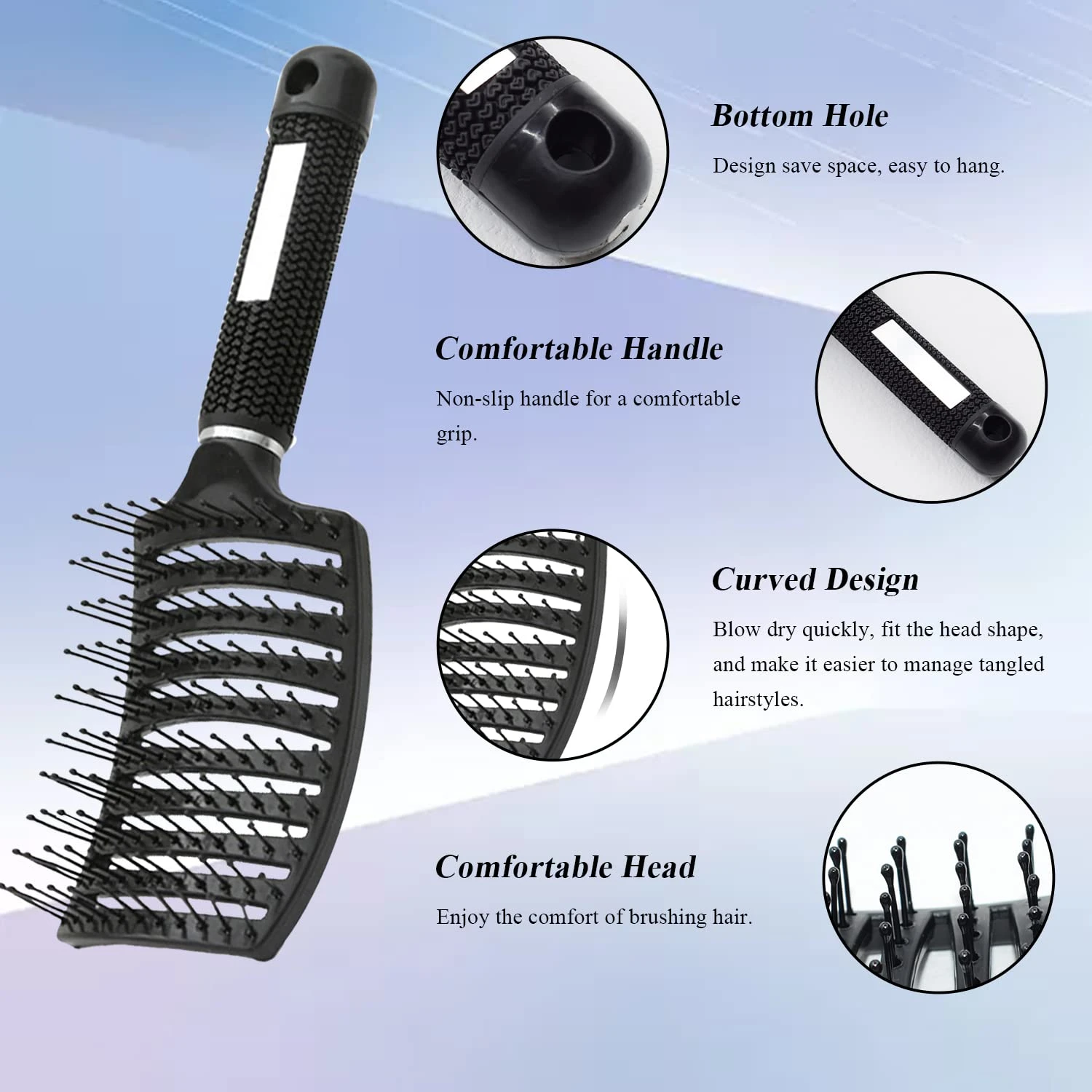 Detangling Hair Styling Brush Curved Design Bristles Women Long Thick Thin Curly