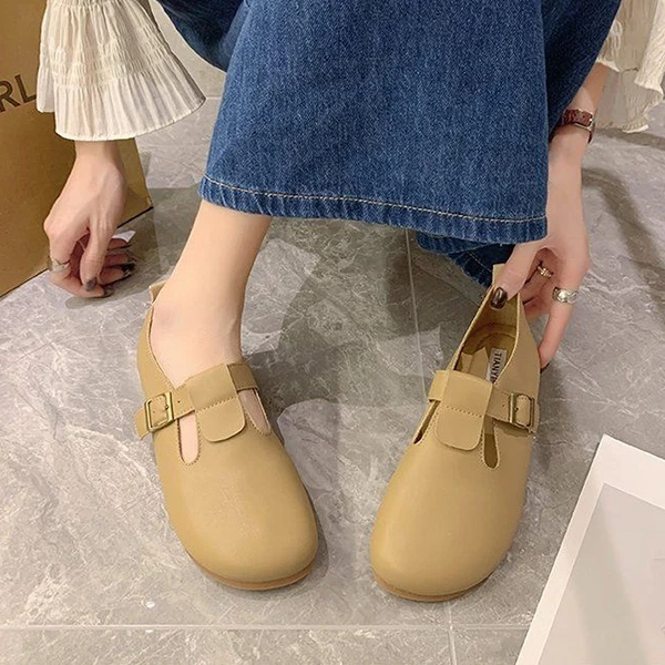 Womens Stylish and Comfortable Khaki Slip-In Round Toe Flats for Women | Versati