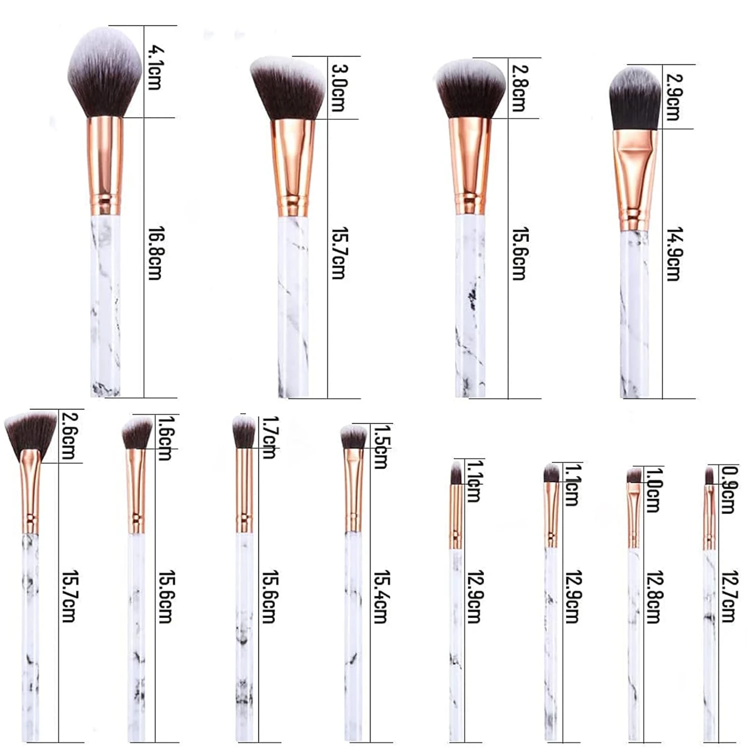 Marble Design Women Makeup Brushes - 10 Piece Set