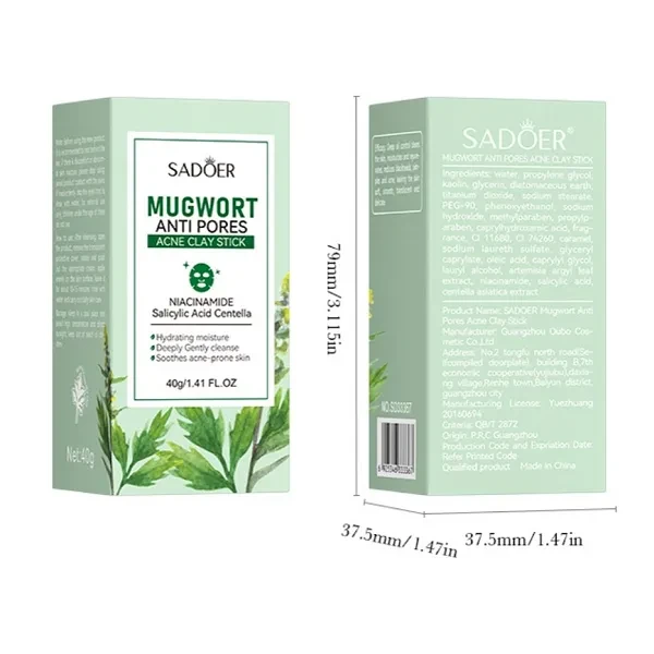 Mugwort Clay Mask Stick, Acne Mud For Face Blackhead Remover Deep Pore Cleansing