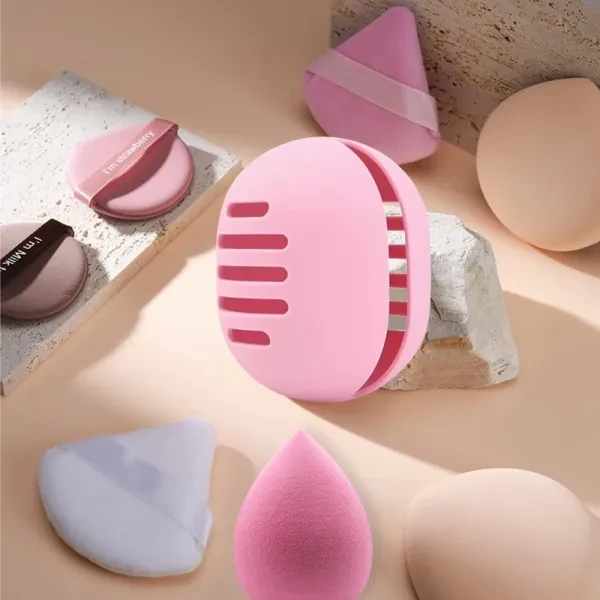 Green Silicone Portable Makeup Sponge Holder Travel Cosmetic Face Blender Egg Ho