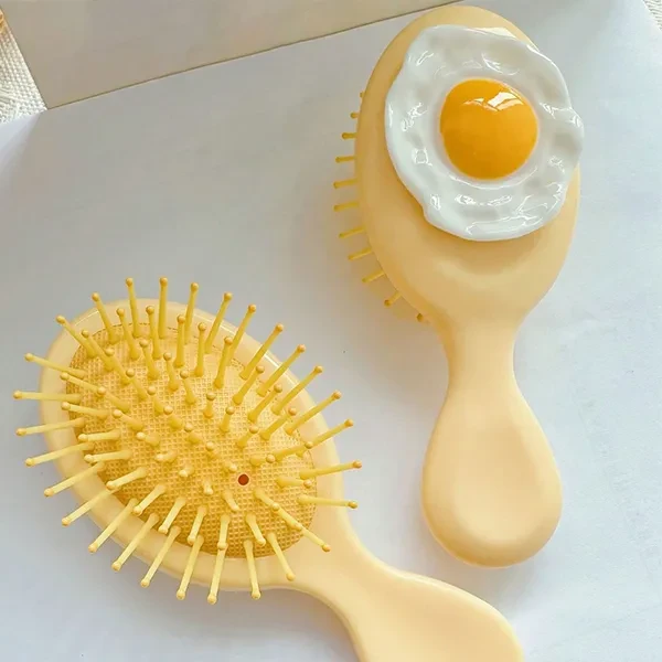 Creative Fried Egg Design Comb Air Cushion Hair Styling Brush Small Handle Porta