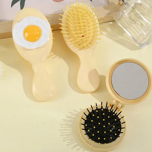 Creative Fried Egg Design Comb Air Cushion Hair Styling Brush Small Handle Porta