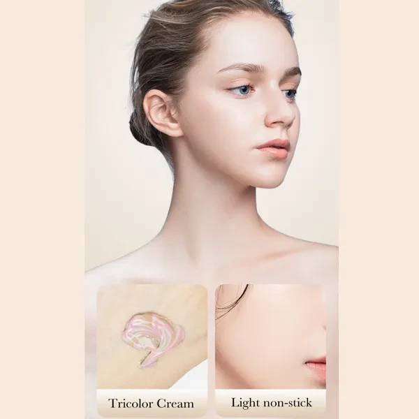 3 Rainbow Colour Blush Primer Foundation Skin Tone Brightening Oil Control Moist