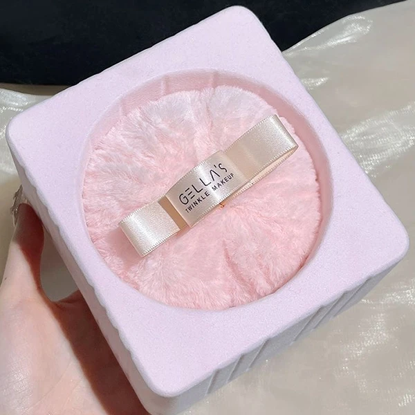 Soft Pink Powder Puff - Large Beauty Sponge with Bow Design for Face Grooming