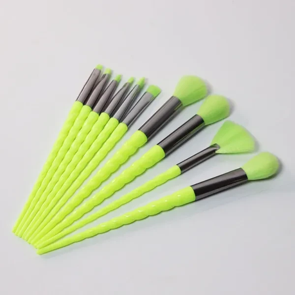 Green Facial Brush Set 10 Pcs; Makeup Tool Kit for Women; High-Quality All-Purpo