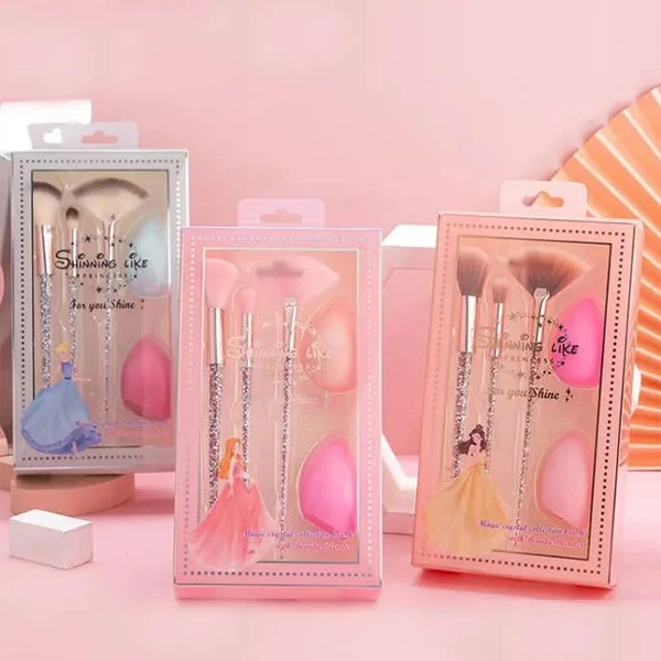 Pink Sequin Makeup Brushes 5PCs Set - Face Grooming Tool