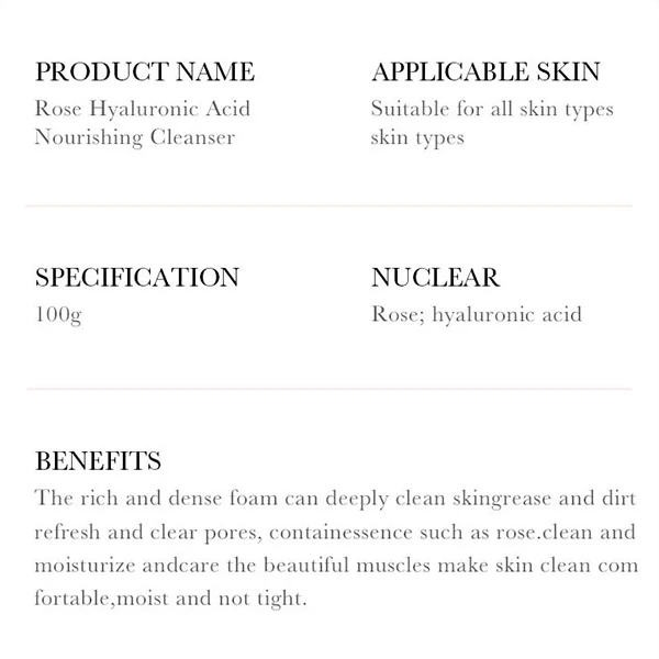 Rose Hyaluronic Acid Facial Cleanser Deep Pores Cleaning Face Moisturizing Clean