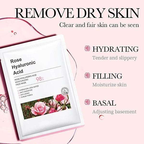 10Pcs Rose Hyaluronic Acid Skin Moisturizing Face Mask Anti Aging Skin Care Faci