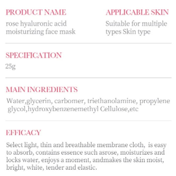 10Pcs Rose Hyaluronic Acid Skin Moisturizing Face Mask Anti Aging Skin Care Faci