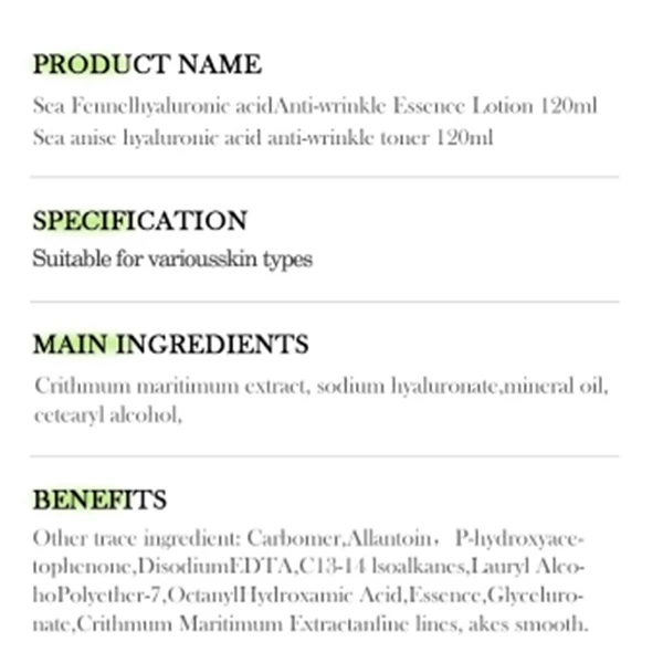 Sea Fennel Facial Care Anti-Wrinkle Glowing Skin Hyaluronic Acid Personal Care R