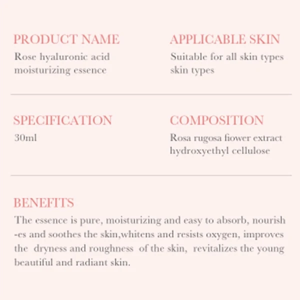 Rose Hyaluronic Skin Moisturize Essence Oil Anti Aging Facial Serums Shrink Pore