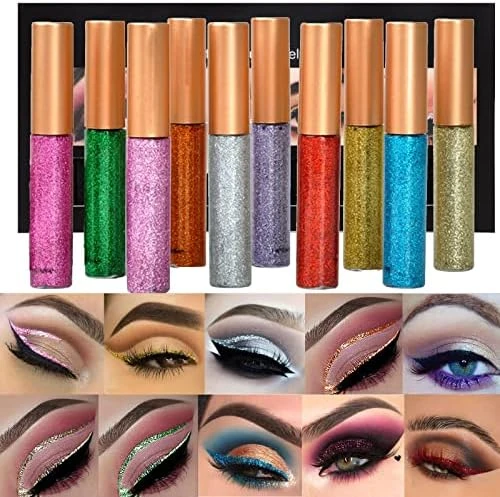 2 Pieces Colors Eyeliner Glitter Eyeshadow Waterproof Shimmer Sparkling Eye Shad