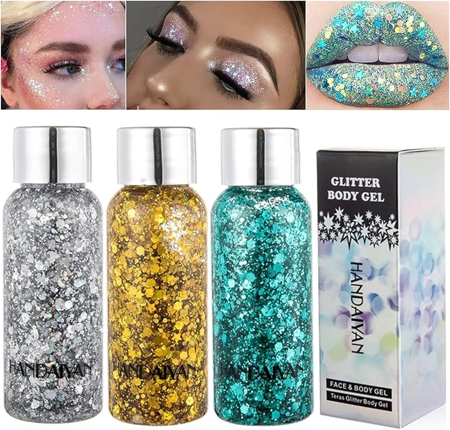 3-Piece Glitter Eye Shadow Set - Multicolor Dazzle Mermaid Waterproof