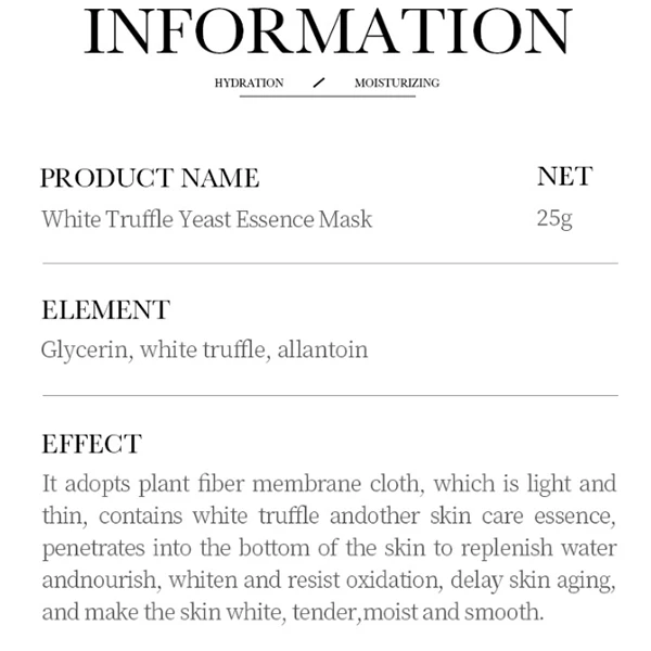 White Truffle Yeast Face Mask Dry Skin Hydrating Moisturizing Facial Mask Anti A