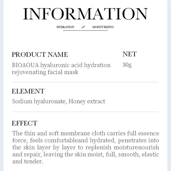 Hyaluronic Acid Highly Nourishing Mask Anti-Aging Skin Care Hydrating Face Mask