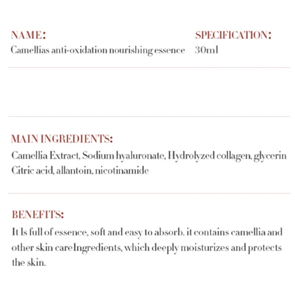 Glowing Skin Enhancer Camellias Facial Care Anti-Oxidation Moisturizing Essence