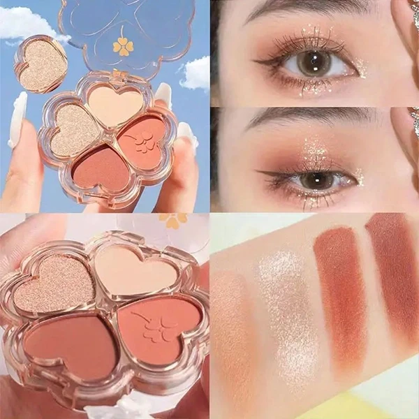 4 Tones Heart Leaf Design Eyeshadow Palette Glitter Waterproof Long Lasting Shin