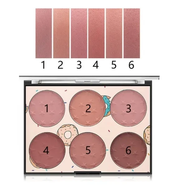 six-color blush palette for nude makeup, natural and affordable, high-gloss and