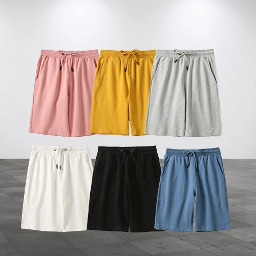 Black Color Elastic Waist Drawstring Closure Casual Wear Joggers Cotton Shorts F
