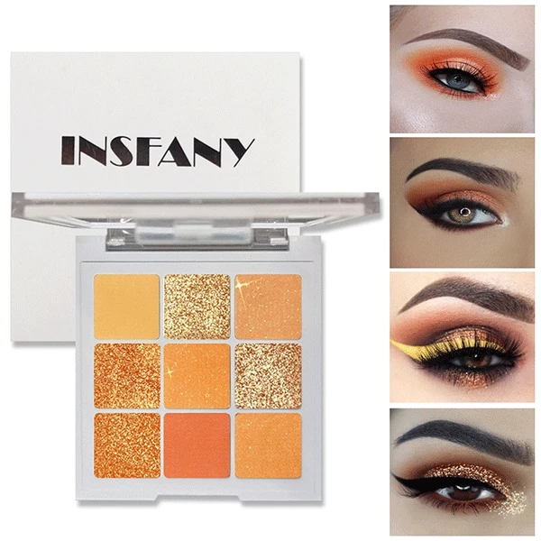 Sunset Red Brown Eyeshadow Palette Full Coverage 9 Intense Colors