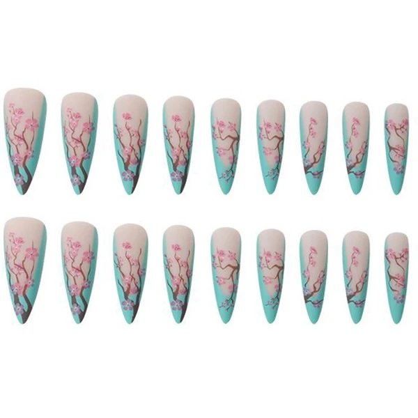 Chinese Plum Blossom Fake Nails - 24pcs High-Quality Nail Set