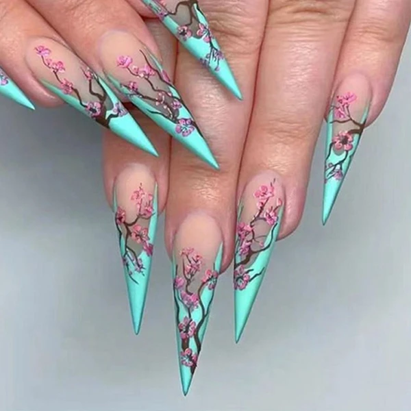 Chinese Plum Blossom Fake Nails - 24pcs High-Quality Nail Set