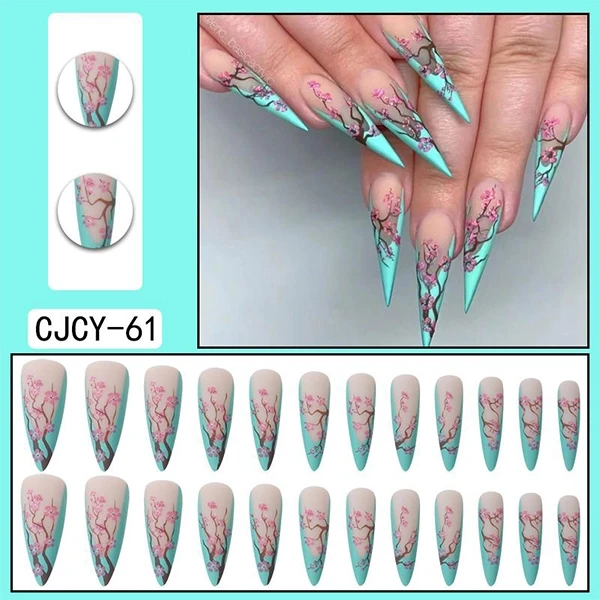 Chinese Plum Blossom Fake Nails - 24pcs High-Quality Nail Set