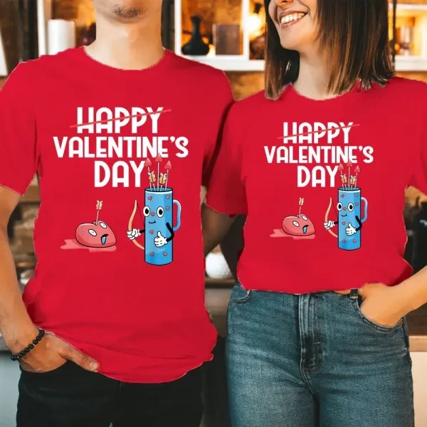 Valentine's Day Red T-Shirt Letter Printed Short Sleeves Men Tee