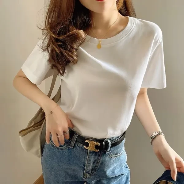 Tulip Pattern Crew Neck Short Sleeves Soft Fabric Casual Wear Women Top T-Shirt