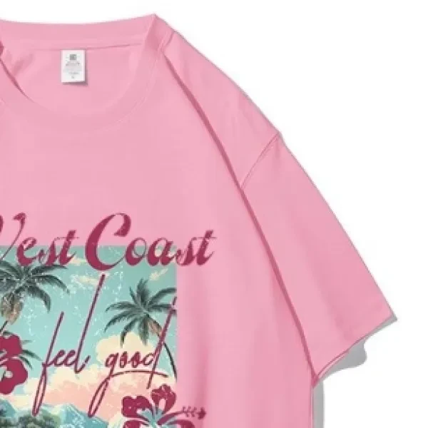 Crew Neck Beach Graphic Stylish Soft Cotton Tee Drop Shoulder Short Sleeves Comf