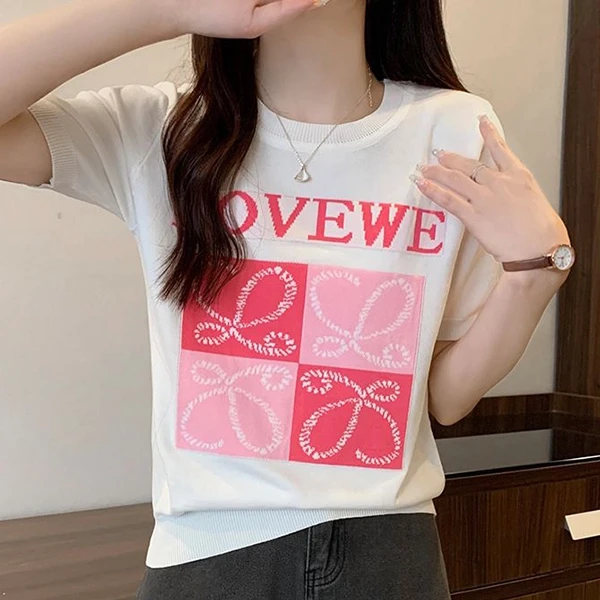 White Cotton Blend T-Shirt with Trendy Round Neck - Women's