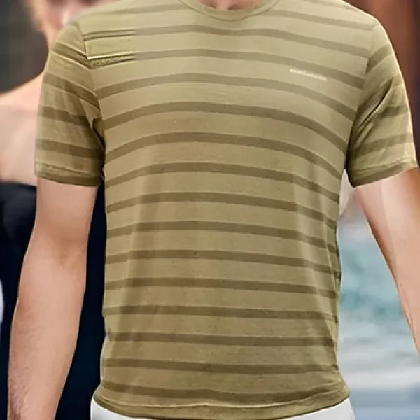 Red Stripes Men's Short Sleeve T-Shirt for Fashionable Summer Wear